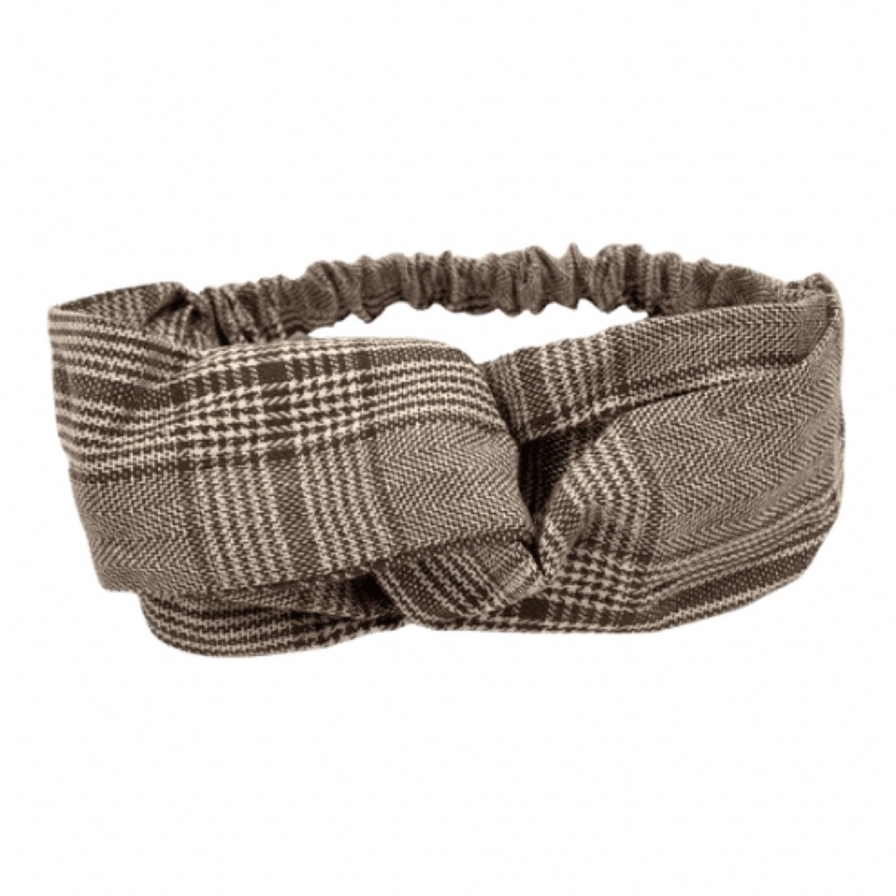 Brown Houndstooth Plaid Print Boho Twist Headband